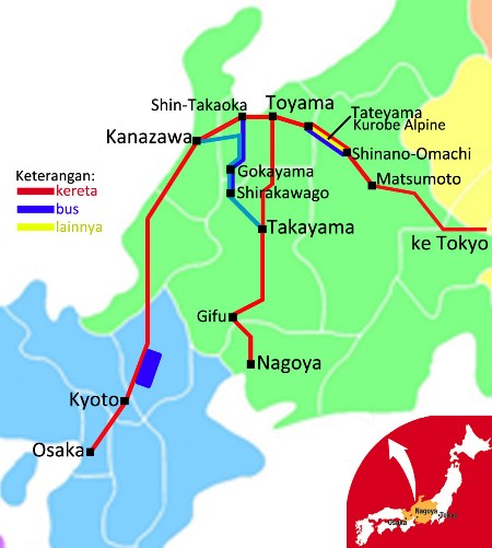 Peta Tateyama dan Shirakawago Jepang